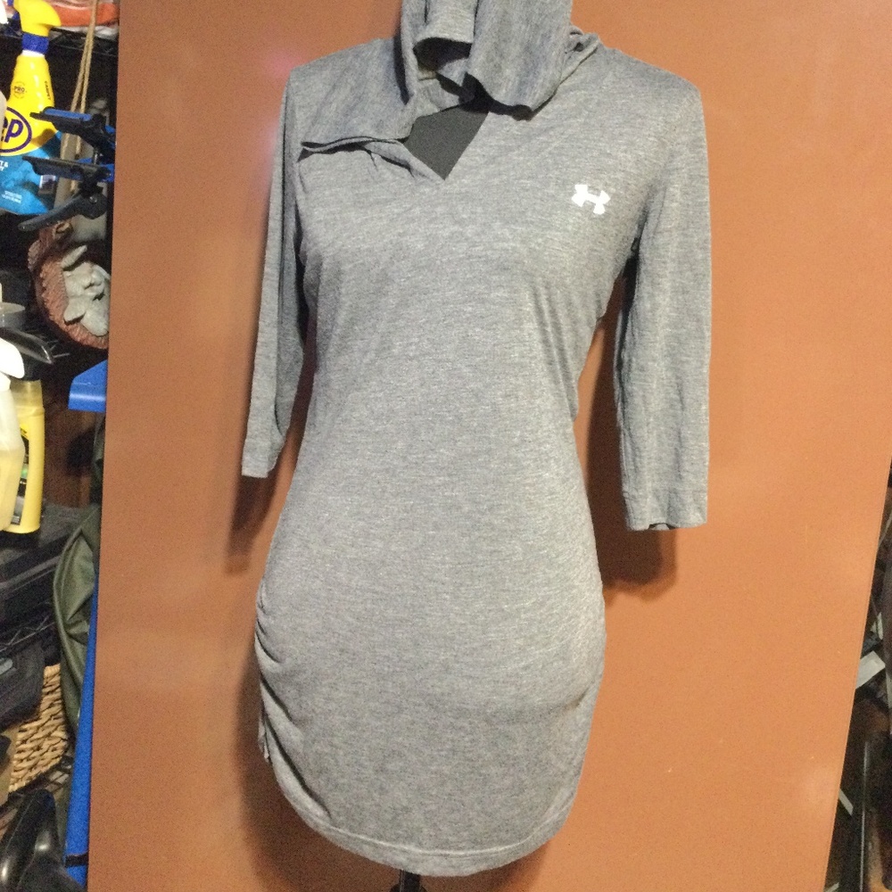 Under Armour: Grey, lightweight, hooded pullover dress-sm